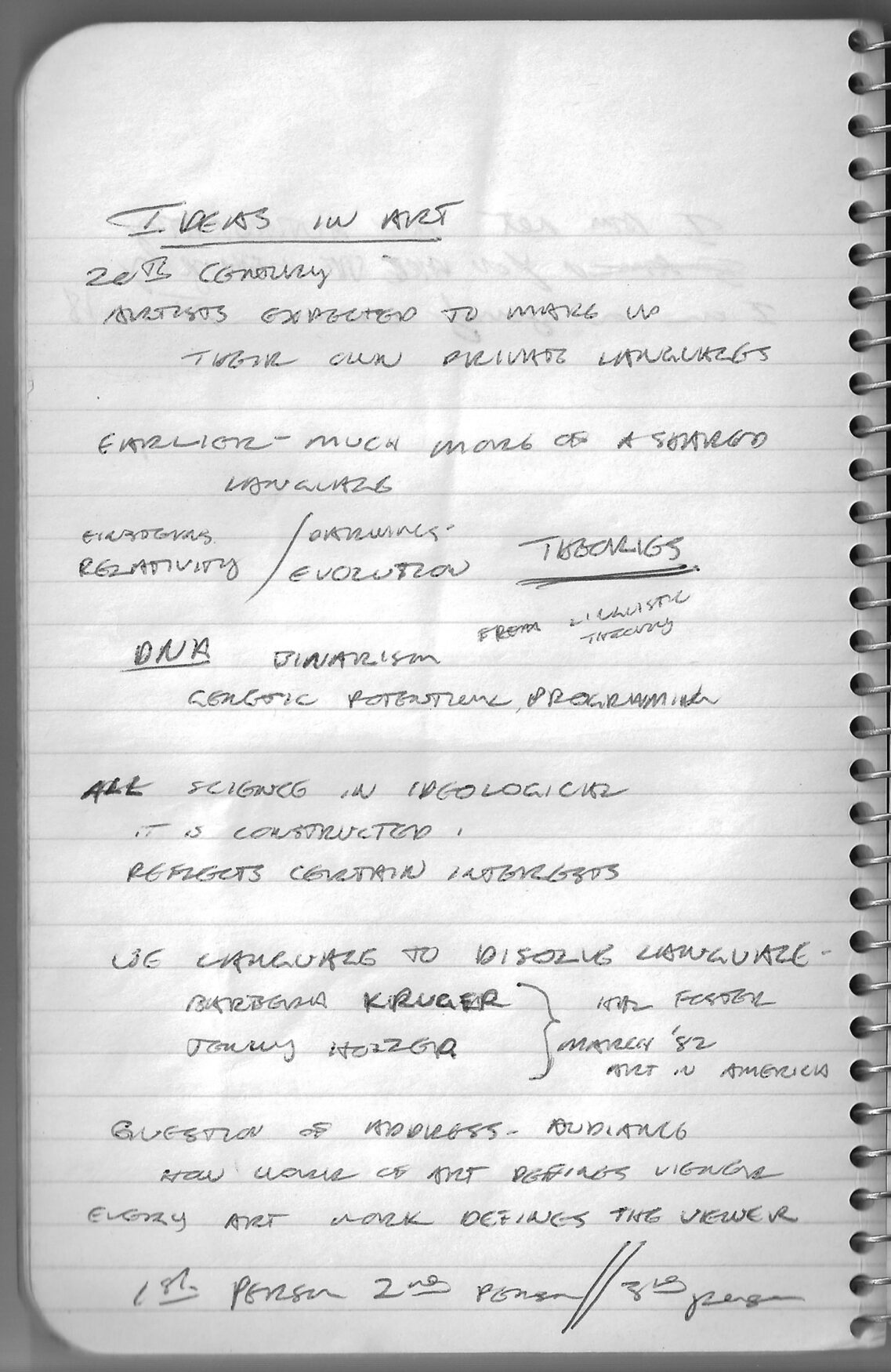 Andrea Fraser’s notes taken during Craig Owens’s seminar “Ideas in Art”, School of Visual Art, New York City, 1983 - Holobionte